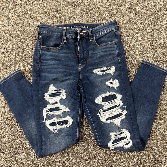 American Eagle Outfitters Denim - American Eagle Jeans destroyed-patch underneath denim Size 10 high Rise Jegging